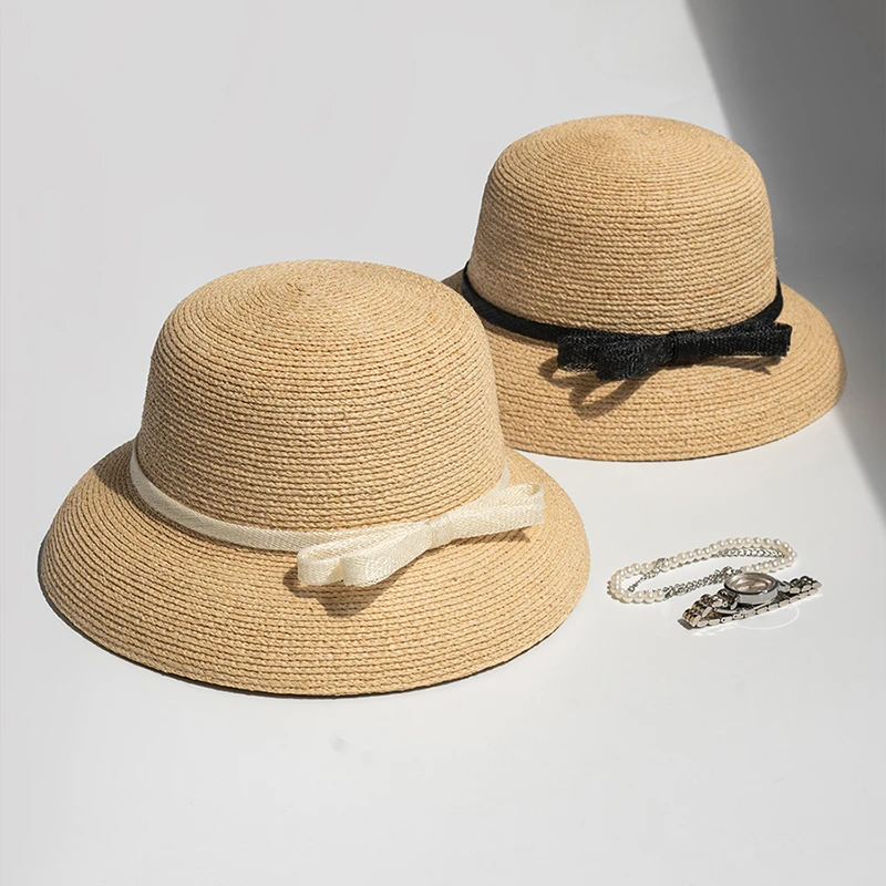 疯帽子 拉菲草小清新蝴蝶结出游遮阳帽夏季户外防晒渔夫帽