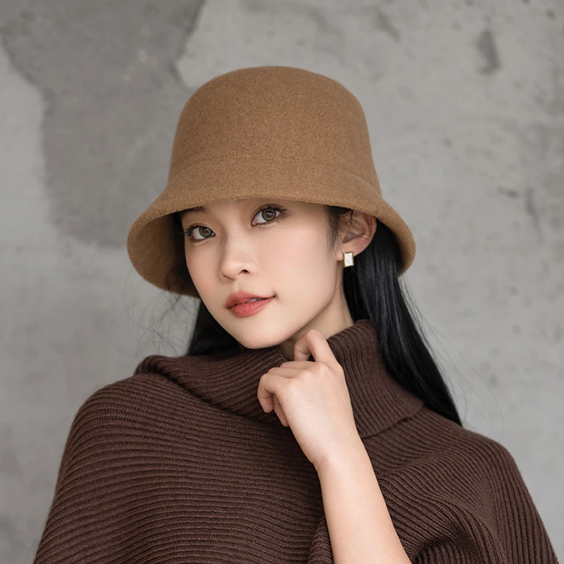 疯帽子纯色秋冬保暖羊毛渔夫帽子女百搭休闲盆帽时尚修饰防晒帽子