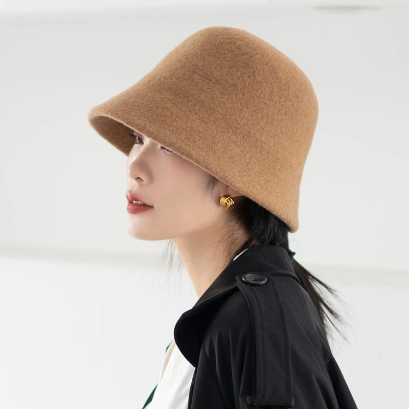 疯帽子女秋冬保暖纯色简约羊毛渔夫帽时尚百搭针织帽子女 韩版