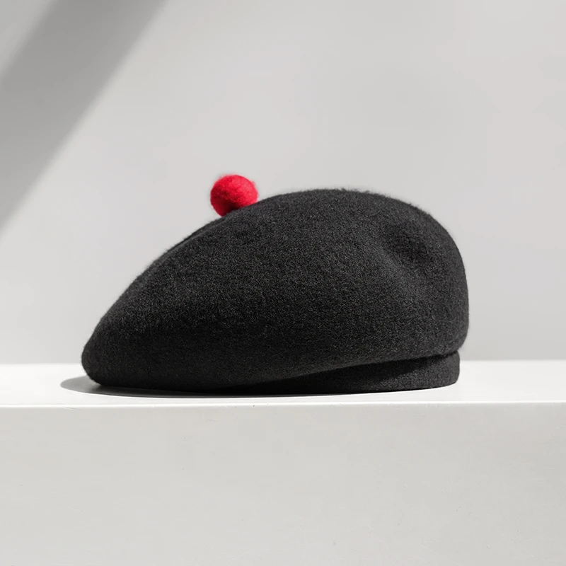 疯帽子 俏皮可爱风羊毛贝雷帽 洋气好看的帽子女黑色画家帽秋冬