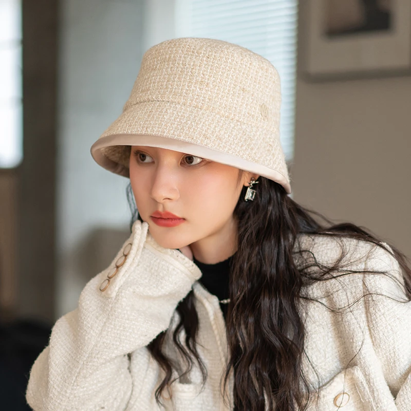 疯帽子 韩版混色格纹渔夫帽子女 逛街出游布帽 时尚盆帽 初秋新款