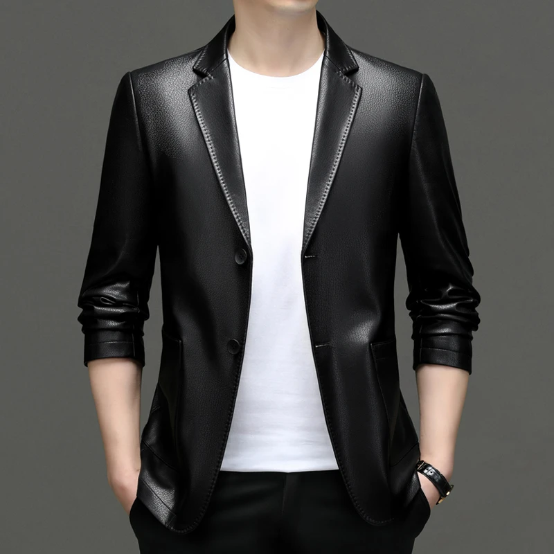 秋冬新款百搭高档西服男士皮衣商务休闲牛皮西装外套2330