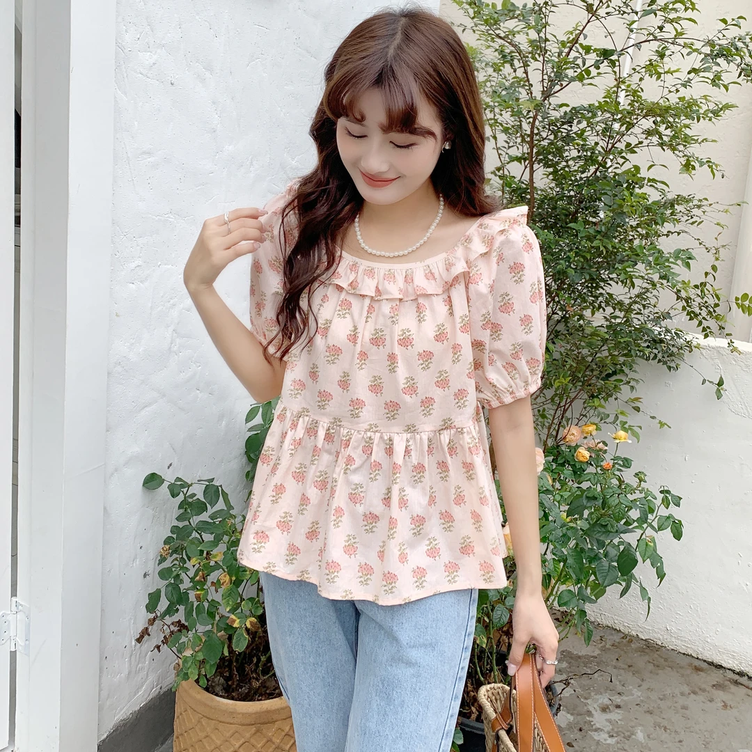 1710大码女装胖mm碎花上衣显瘦洋气甜美荷叶边减龄小清新上衣620