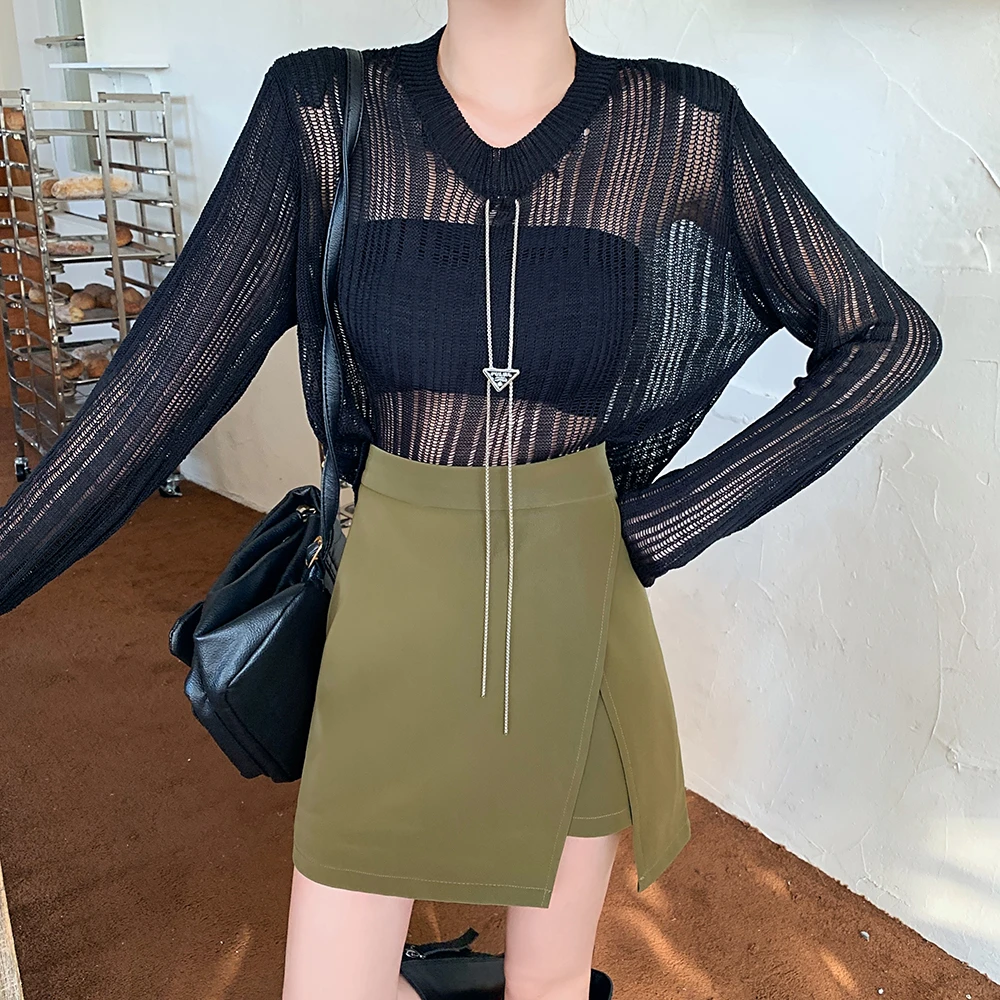 2117（无毛衣链介意勿拍）大码胖mm欧货套头镂空衫显瘦长袖上衣1791