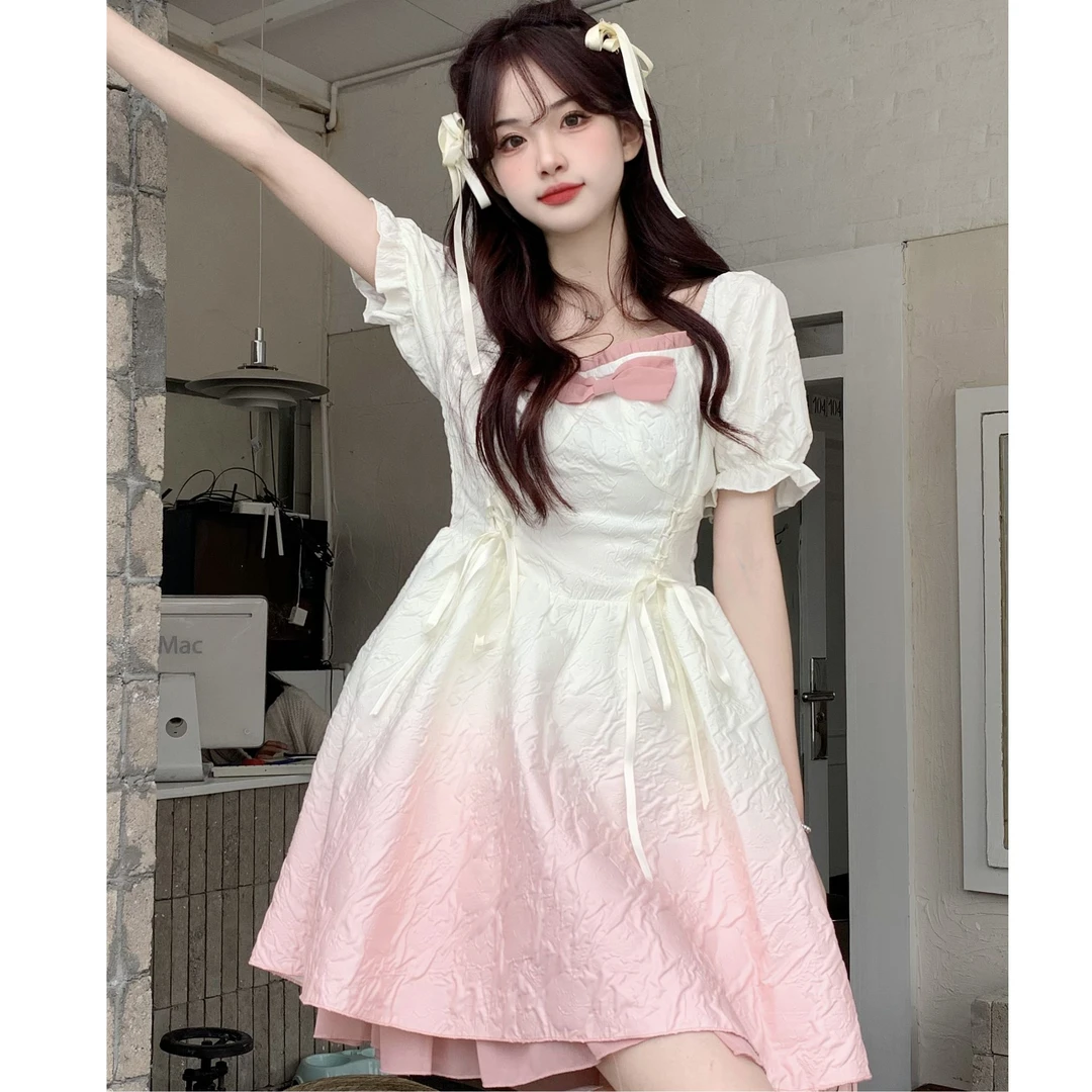 2871夏季初恋甜美气质少女渐变色连衣裙3623