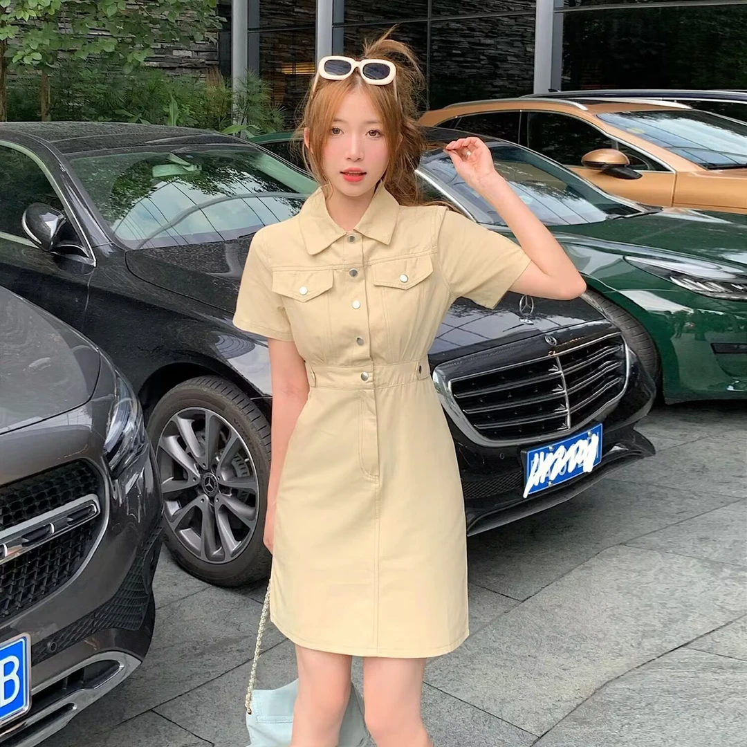 2557大码女装胖mm显瘦时尚法式复古小众收腰气质短袖连衣裙2335