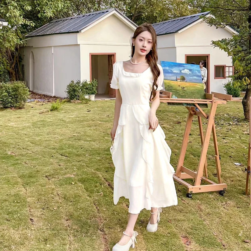 2830（颜色细节以直播间为准）时尚甜美温柔风短袖方领连衣裙7509