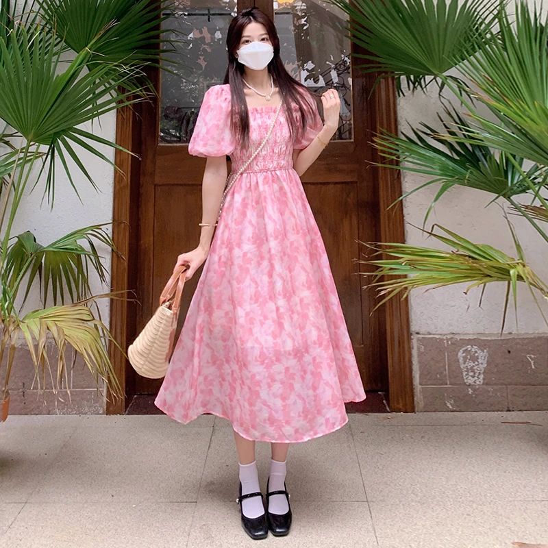 2987时尚甜美温柔初恋风设计感碎花泡泡袖A字连衣裙2013