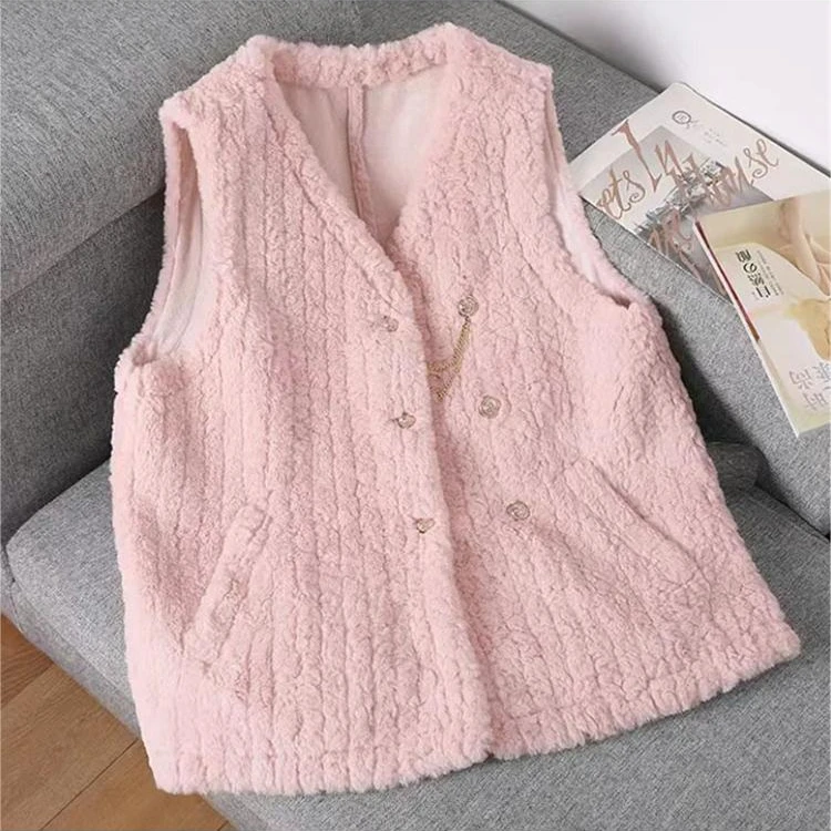 3094秋冬时尚百搭甜美温柔风设计感无袖外穿毛绒马甲外套7065