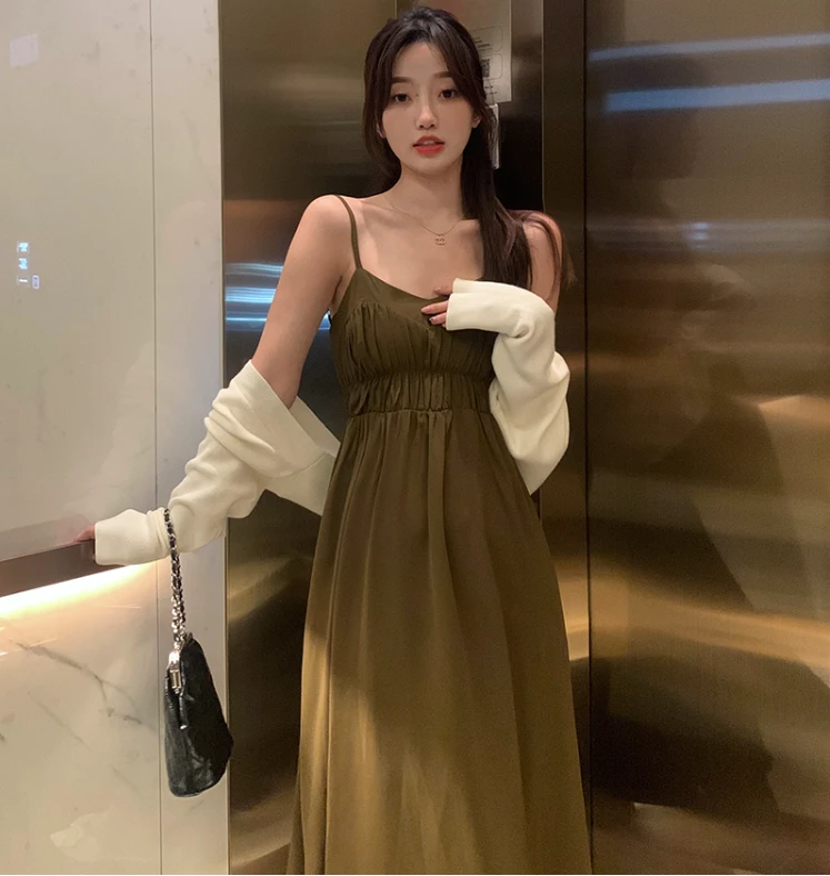 1963(单裙子）大码女装高级显瘦吊带连衣裙2732