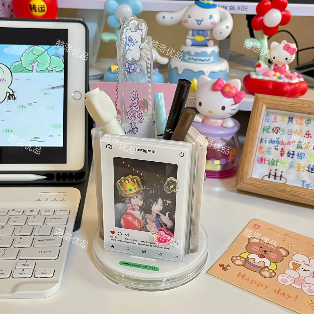 ins亚克力旋转立牌创意3寸拍立得小卡转转乐相框emoji表情照片框
