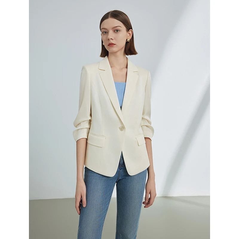 朗姿醋酸法式设计感气质西服外套女夏季新款设计感休闲西装女式