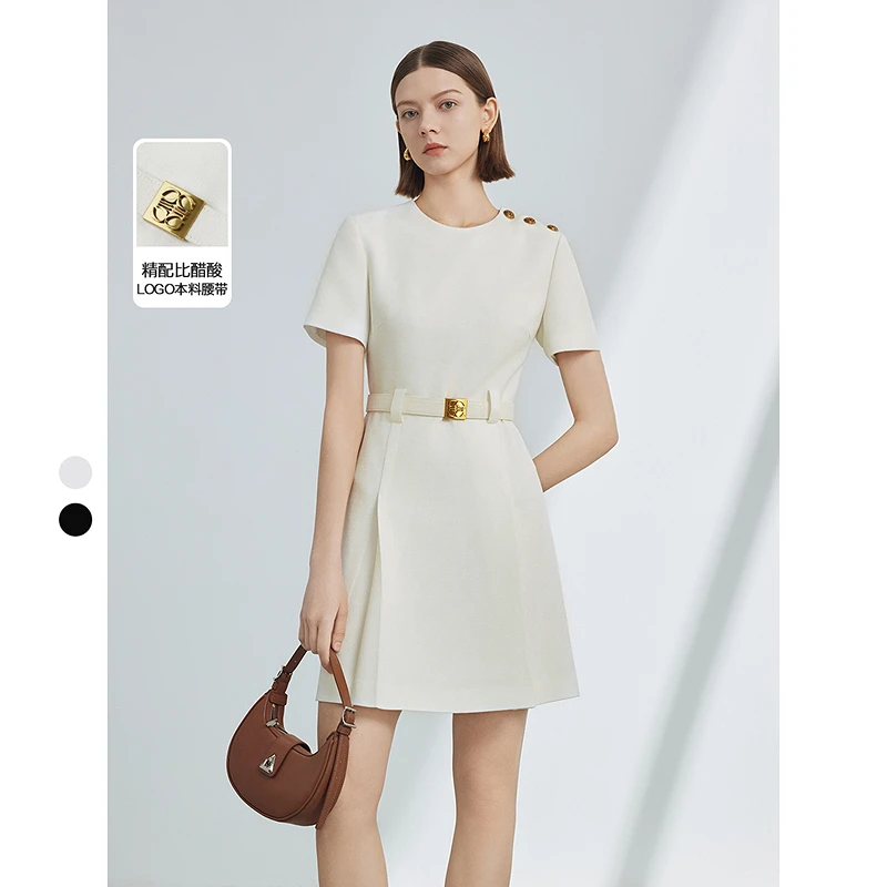 P405【赵老板】朗姿醋酸a字设计感小香风连衣裙收腰气质轻奢