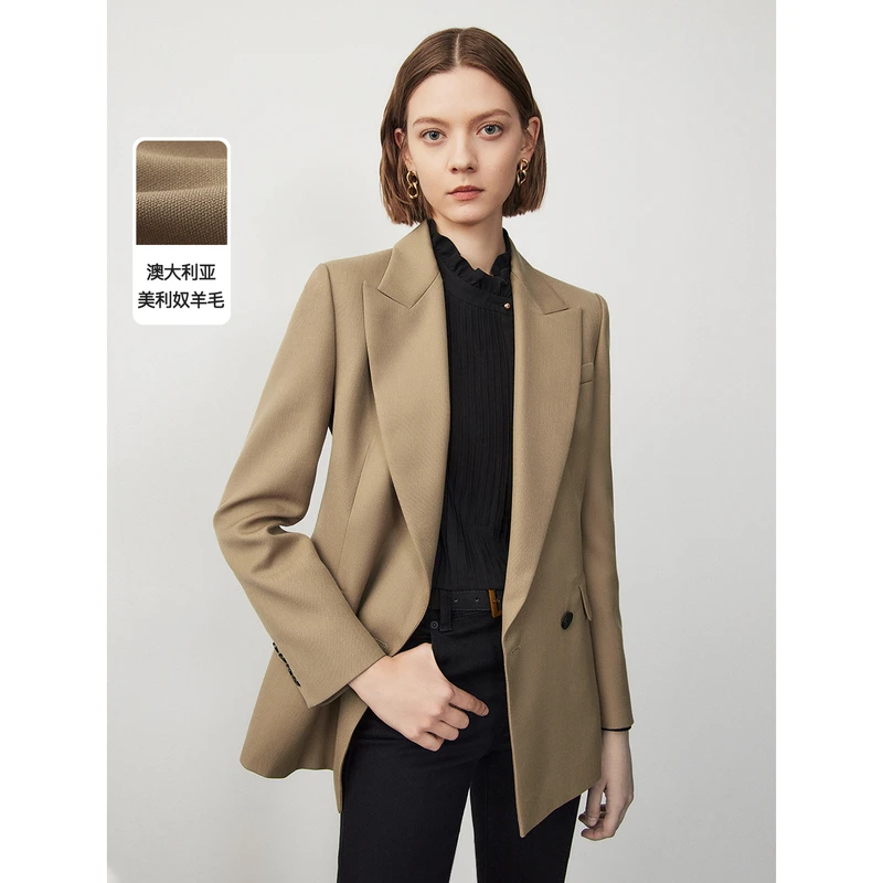 朗姿羊毛职业西装外套通勤气质西服欧若风复古上衣新款商务女款