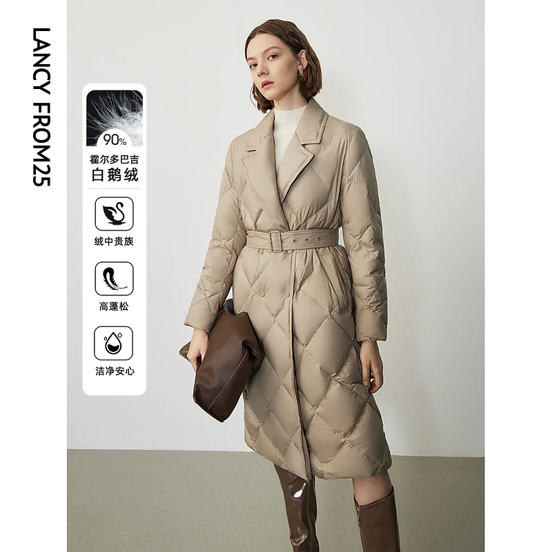 【陈大可】朗姿霍尔多巴吉白鹅绒复古菱格通勤羽绒服外套上衣轻羽绒