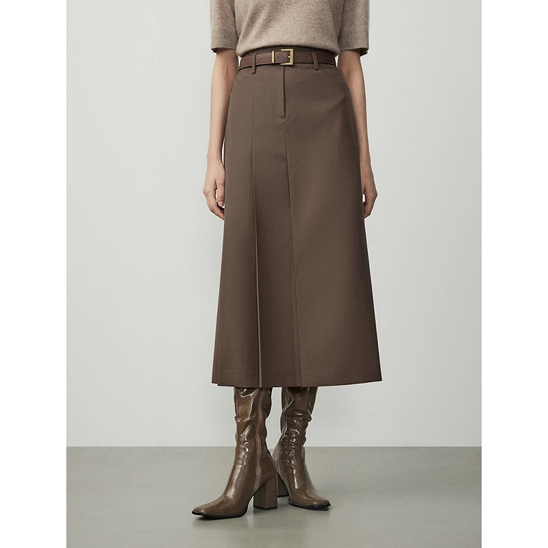 【Basic衣橱】【明星同款】朗姿复古高腰中长款a字半身裙女士冬半裙
