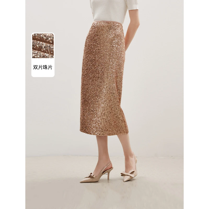 朗姿设计感气质高级感鎏光轻礼半裙女2024秋季新款小众珠片半身裙