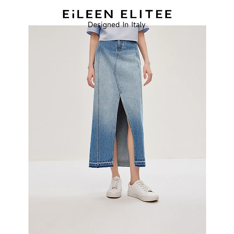 朗姿欧洲EiLEEN ELITEE直筒设计感牛仔裙女2024年夏季新款半身裙
