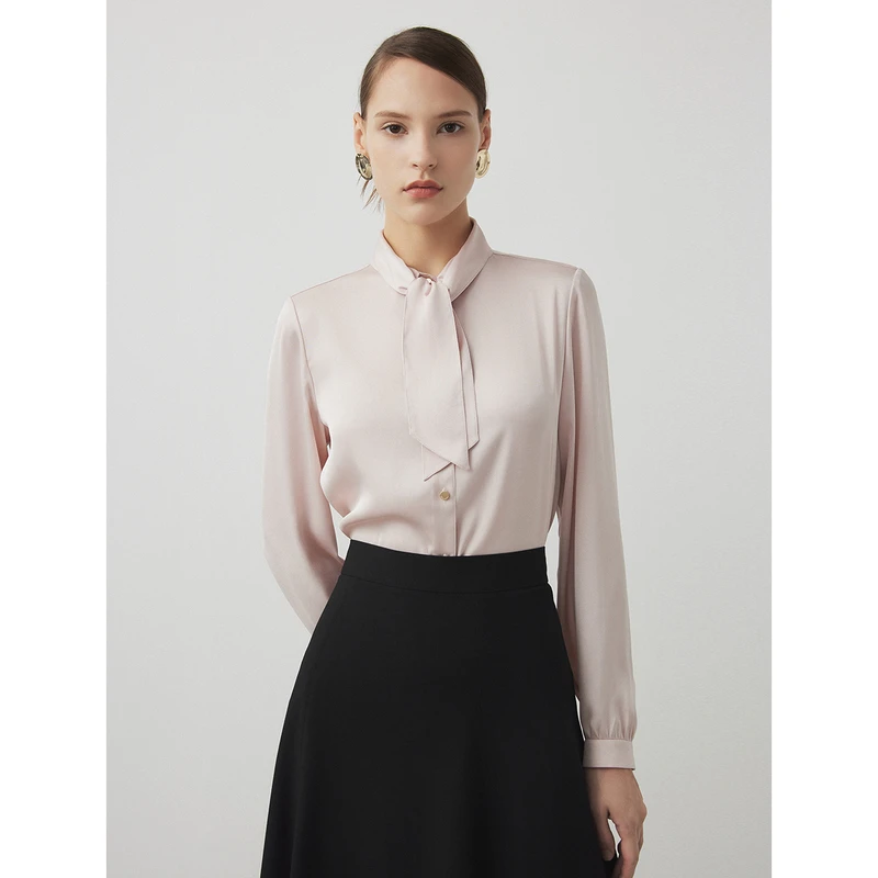 女士商务通勤飘带领纯色气质高级风衬衫春夏新款简约女式衬衣