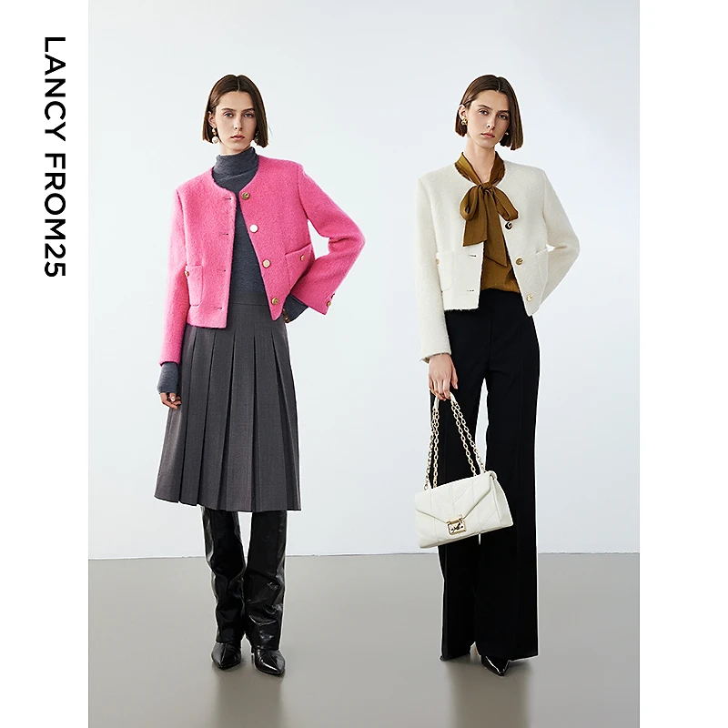 朗姿复古法式小香风高级感毛呢上衣2024冬季新款时髦小香风外套