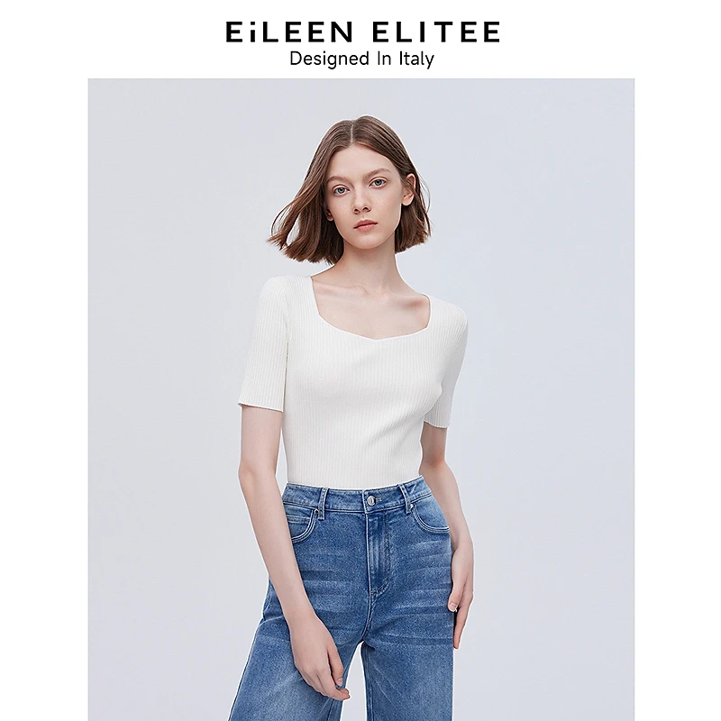 【晨粉专享价】朗姿欧洲EiLEEN ELITEE气质内搭毛针织衫短袖夏T恤女