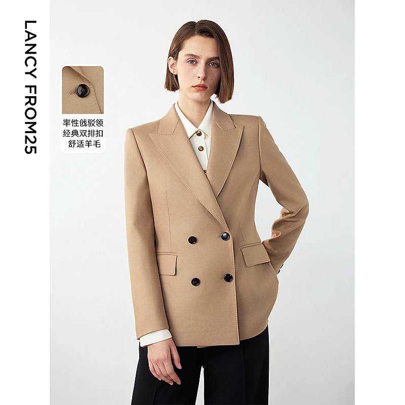 朗姿羊毛西装高级感通勤职业气质女士正装2024年冬季新款西服上衣