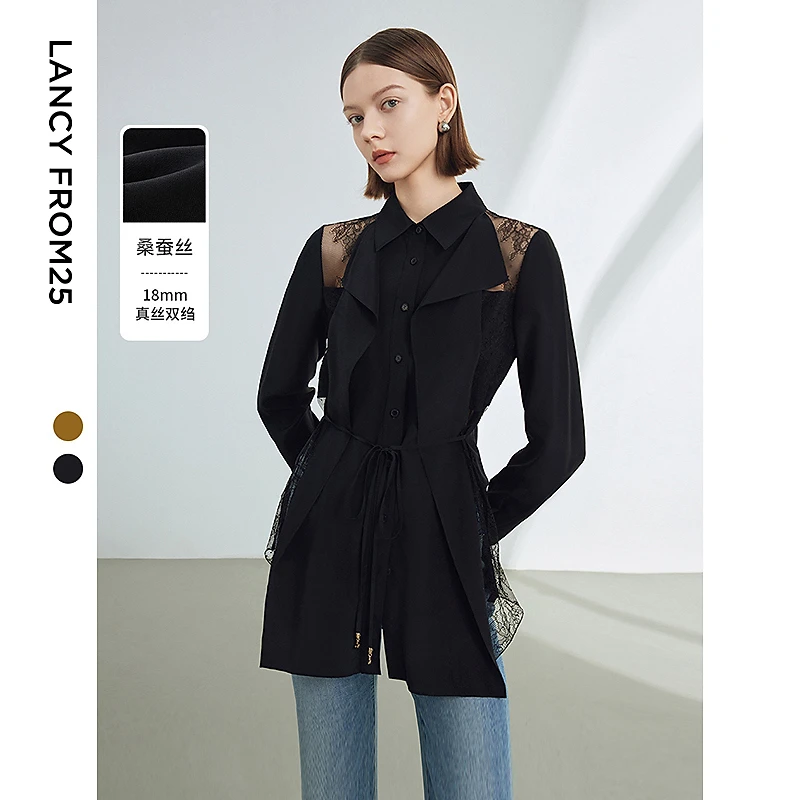 朗姿真丝法式设计感小众气质高级感衬衣上衣女2024年夏季新款衬衫