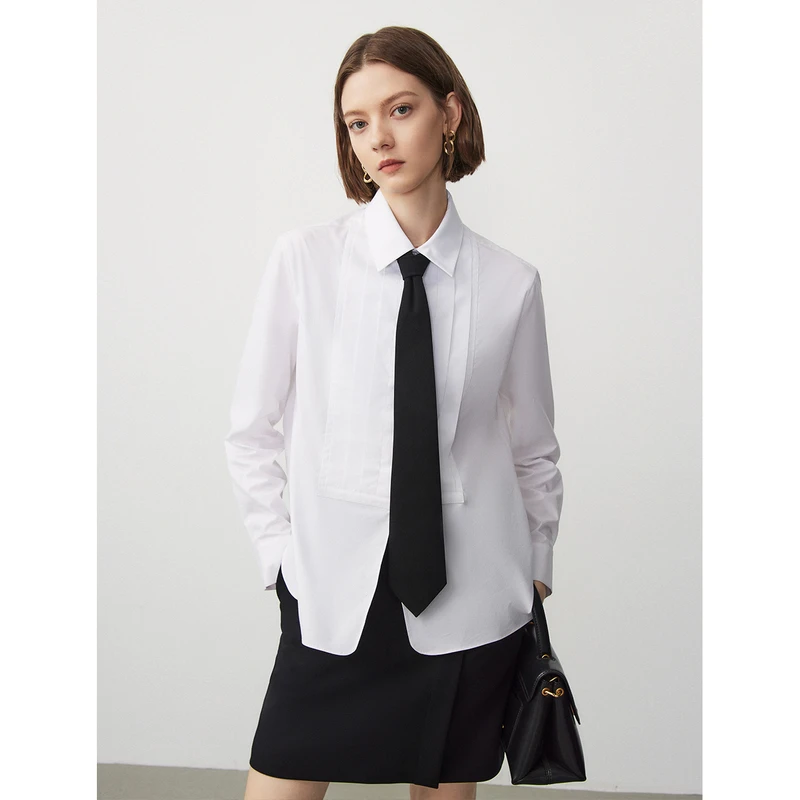 白色短款时尚JK学院风衬衣女可拆卸领带衬衫休闲黑白学生韩版长袖