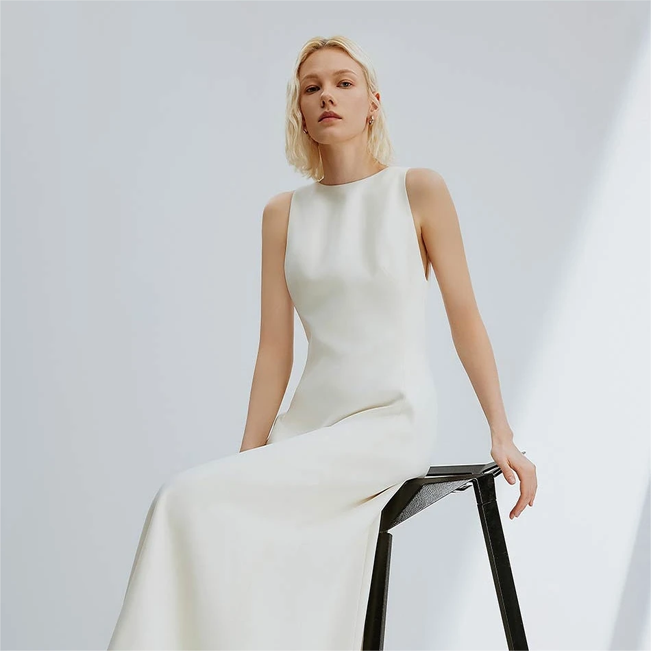 【三醋酸Basic衣橱】朗姿无袖轻礼服连衣裙2024夏新款法式长裙子