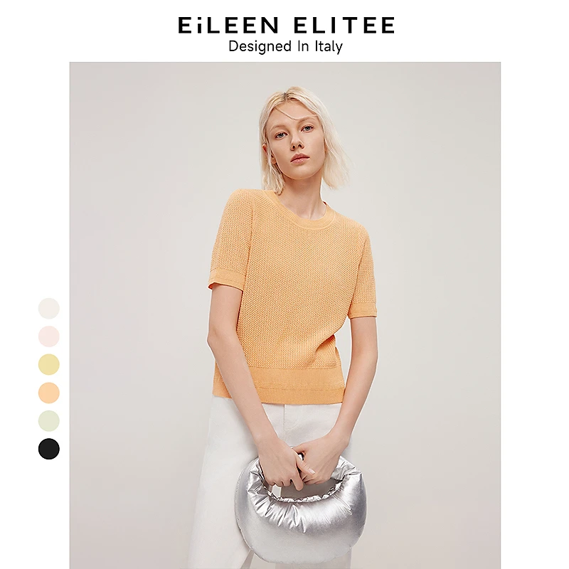 朗姿欧洲EiLEEN ELITEE气质短袖上衣高级感通勤2024夏醋酸针织衫