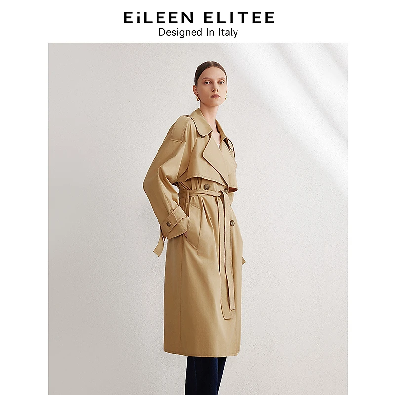 朗姿欧洲EiLEEN ELITEE纯棉复古英伦风中长款风衣外套2024春季