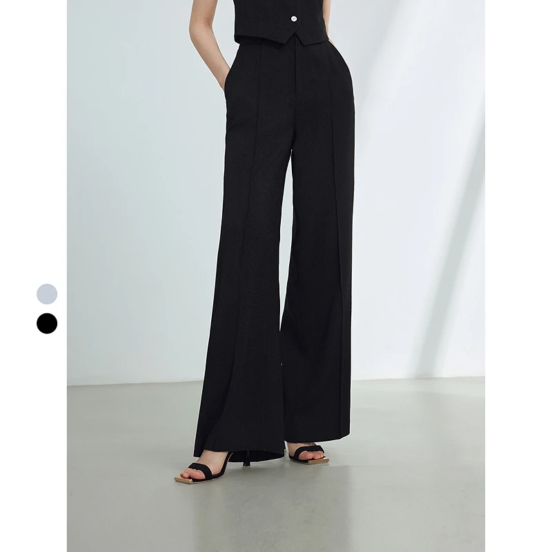 朗姿气质垂感显瘦裤子女2024年秋季西装新款高腰黑色裤子阔腿裤