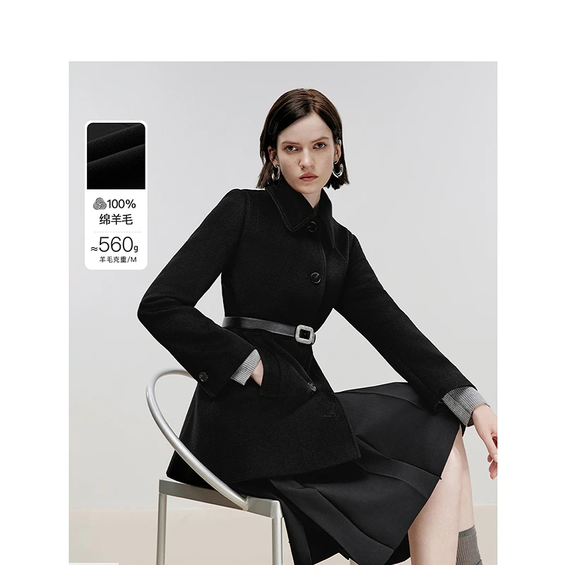 朗姿欧洲EiLEEN ELITEE复古高级纯羊毛中长款毛呢外套2024冬新款