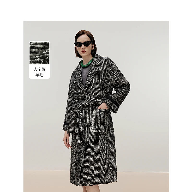 达人朗姿欧洲EiLEENELITEE羊毛复古长大衣法式毛呢外套8WLC120