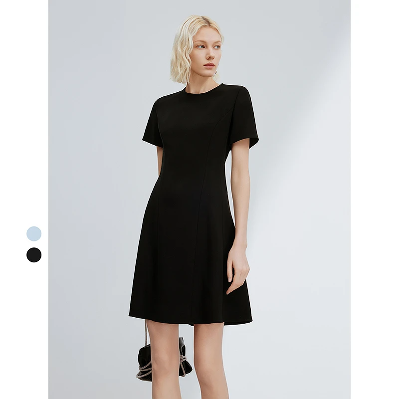 【三醋酸Basic衣橱】朗姿短裙法式中长款黑色连衣裙高级感夏新款