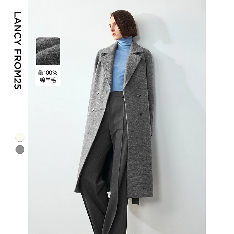 达人朗姿纯羊毛法式加厚时尚大衣冬中长款毛呢外套