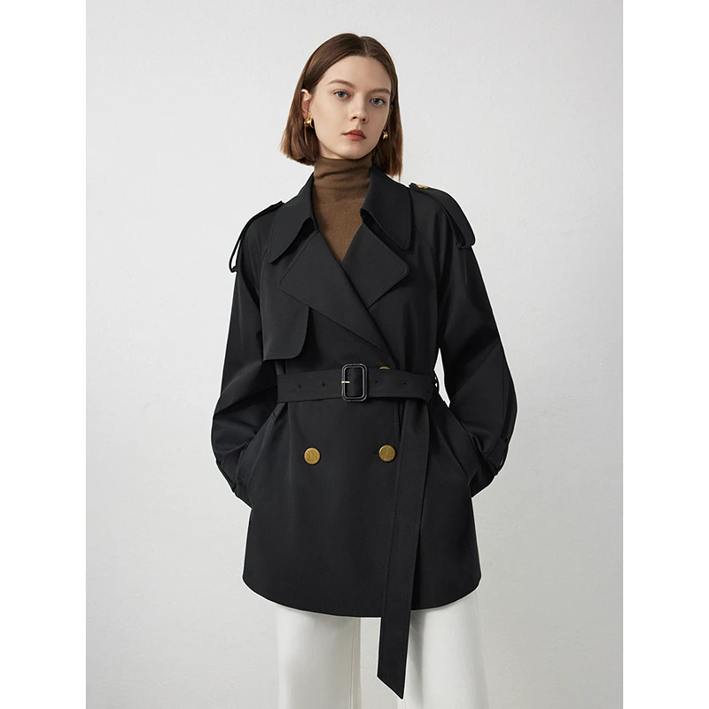达人朗姿复古英伦风高级感宽松外套女休闲收腰流行风衣8WBY465