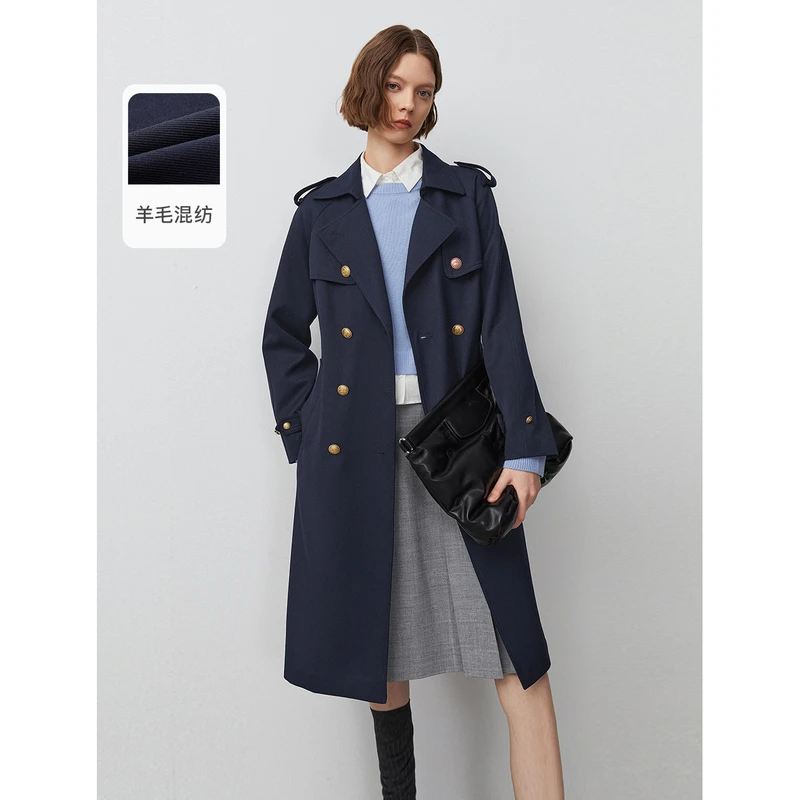 Y349【赵老板】朗姿羊毛英伦风中长款正肩风衣大衣外套春季