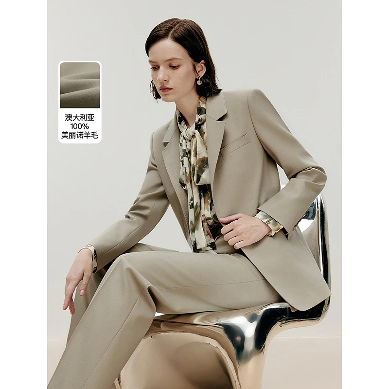 朗姿羊毛高级感法式职业西服上衣2024年秋季新款气质通勤西装外套