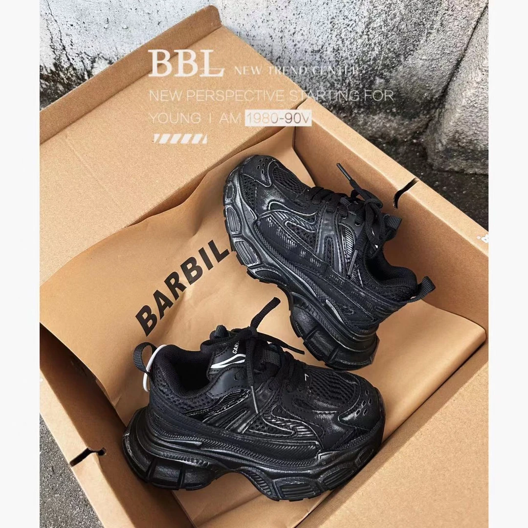 BARBILAR儿童韩系童鞋休闲运动擦色复古做旧老爹鞋网红时尚百搭