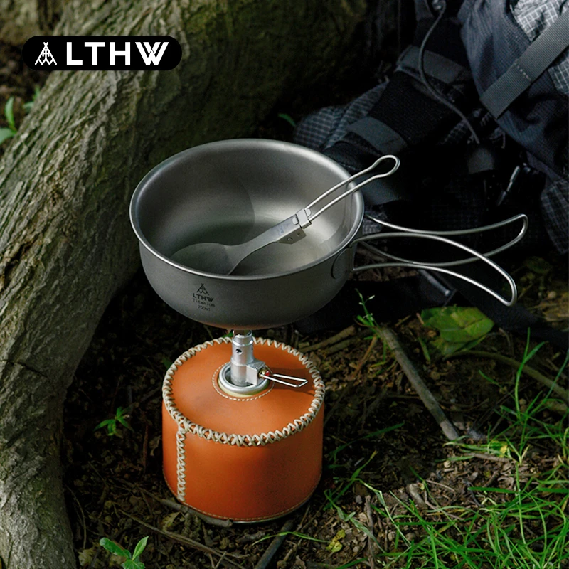LTHW旅腾户外纯钛碗便携折叠柄餐碗野营徒步饭碗饭盒便当野餐一体
