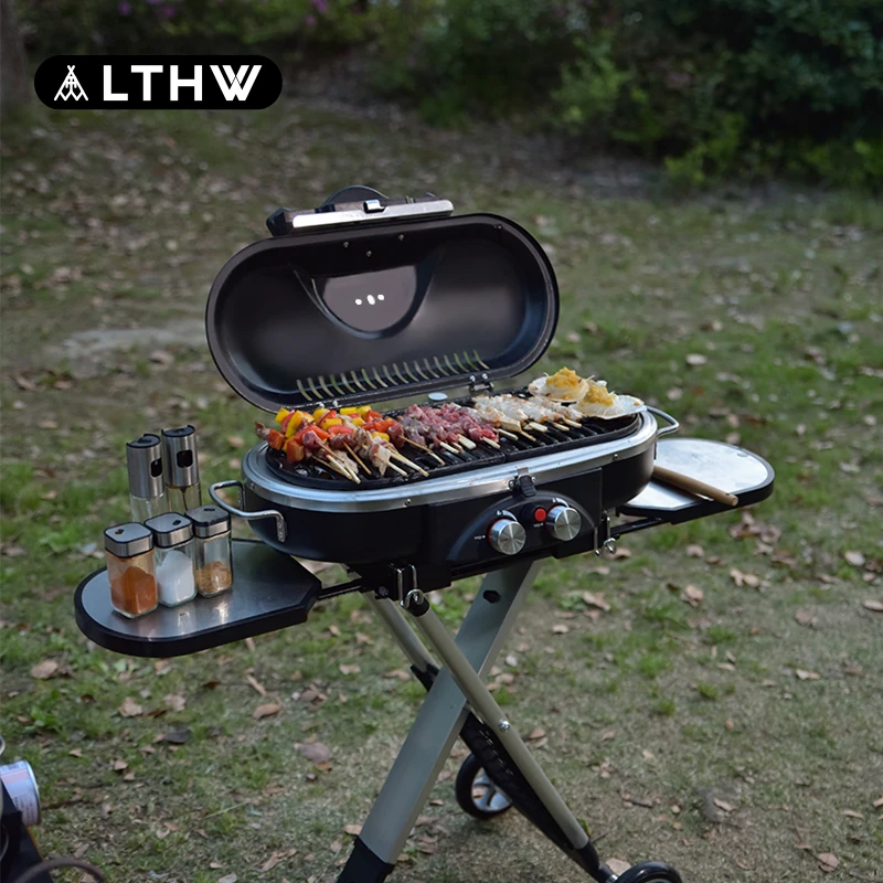 LTHW旅腾户外便携双焰气烤炉露营烧烤炉庭院焖烤炉可折叠无烟烤架