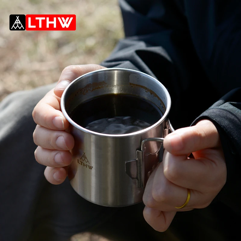 LTHW旅腾户外便携折叠水杯徒步露营杯子马克杯咖啡杯304不锈钢杯