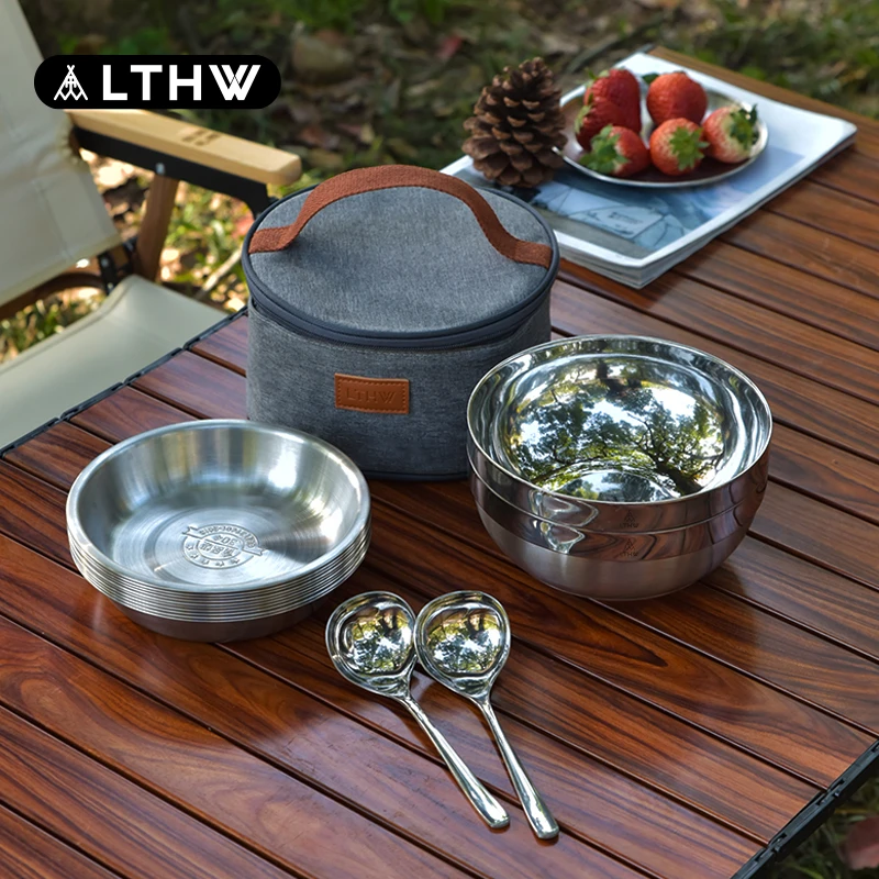 LTHW旅腾盘碟子套装户外餐具便携多人露营野食野炊野餐盘汤碗菜碟