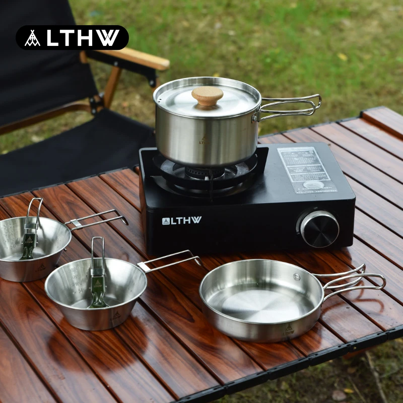 LTHW旅腾便携不锈钢套锅野炊锅具野营露营折叠锅烧水炊具餐具碗勺