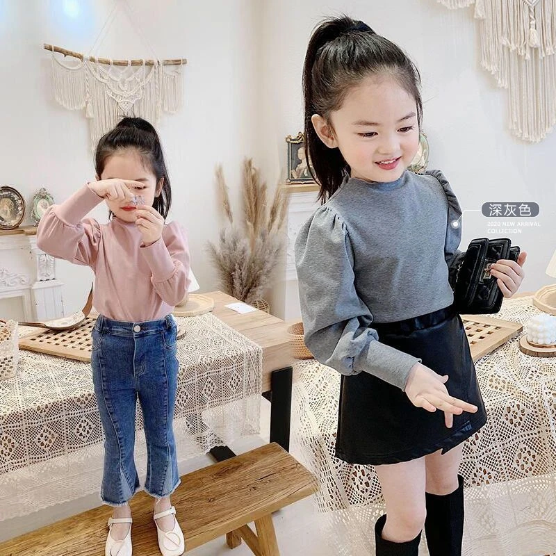 女童洋气春款儿童网红小女孩白色长袖上衣打底体桖衫丅体恤春秋装