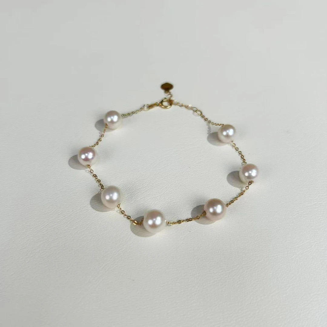 akoya珍珠手链，6.5-7mm满天星akoya珍珠手链，18K金，时尚百搭