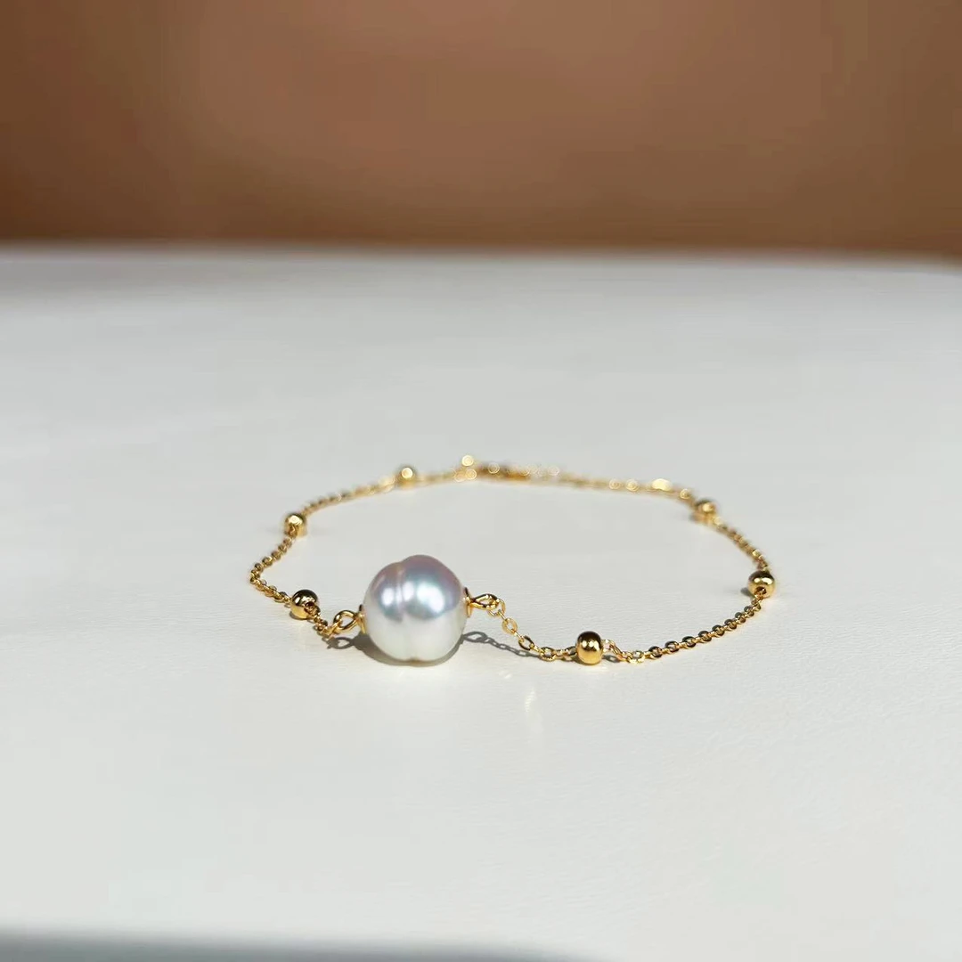 10-11mm澳白珍珠手链，天然海水珍珠单珠款S925银，时尚百搭手链