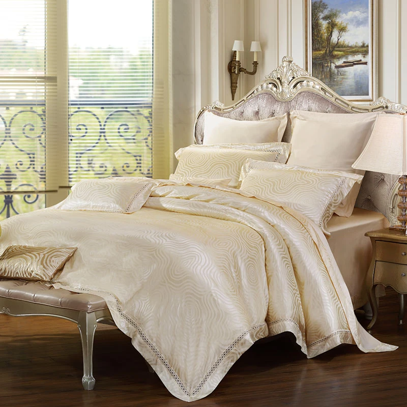 水星家纺 桑蚕丝绵轻奢高档淡雅欧式亲肤床单式床品四件套套件