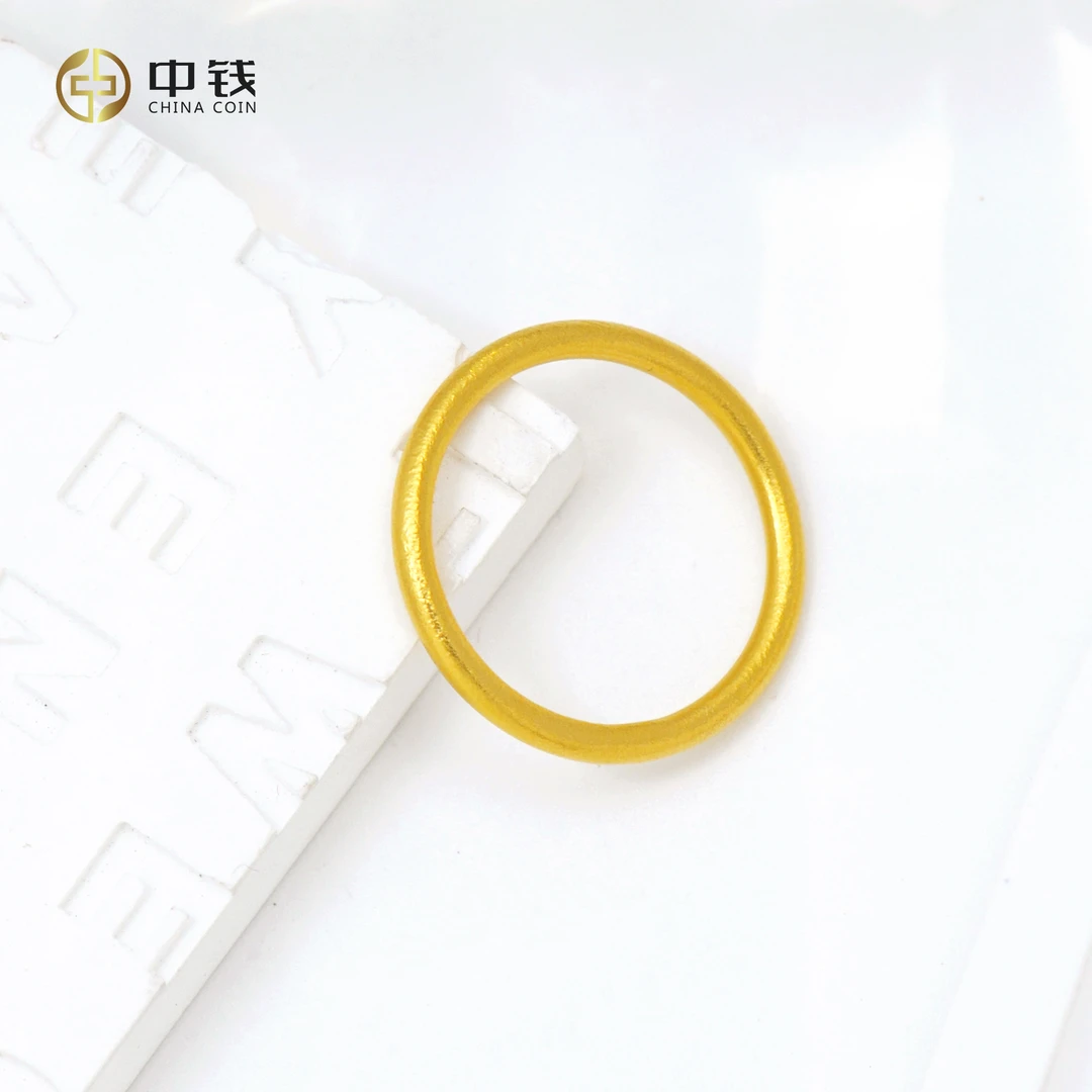 情人节黄金999古法素圈戒指 订婚结婚送女友情人节礼物